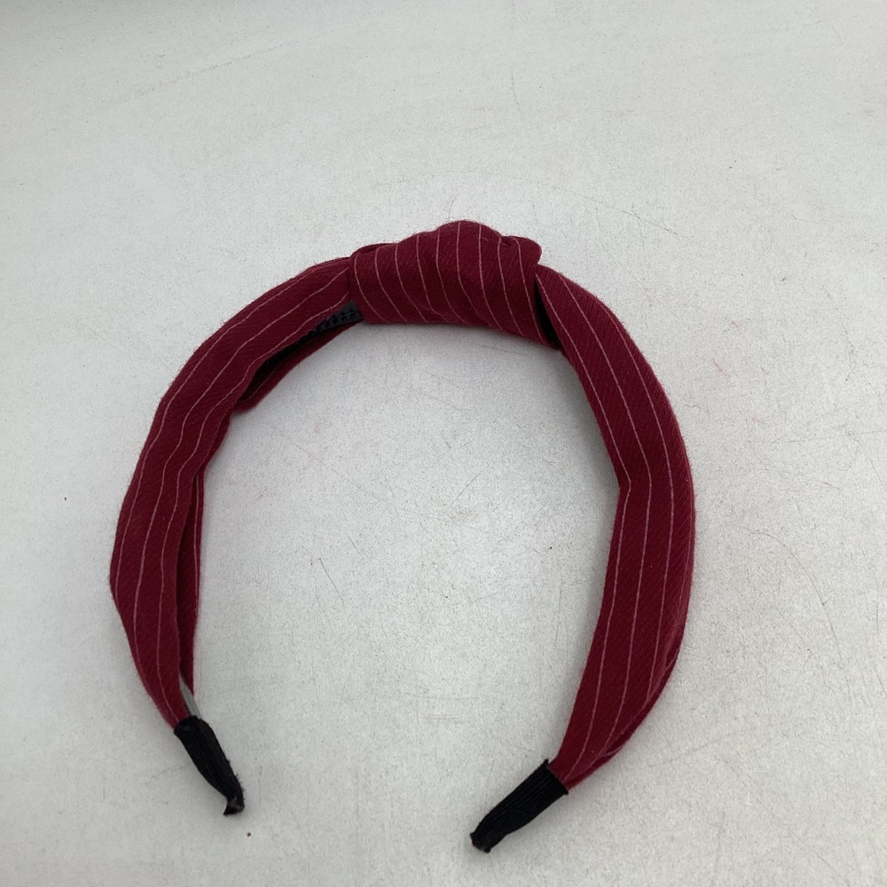 Burgundy Pinstripe Knotted Headband Red White Stripe Top Knot Hair Accessory - Picture 4 of 4